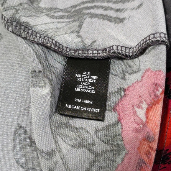 TORRID Studio Knit Lace Inset Short Flutter Sleeve Peplum Top, Dark Floral, 1 1X - Picture 12 of 16